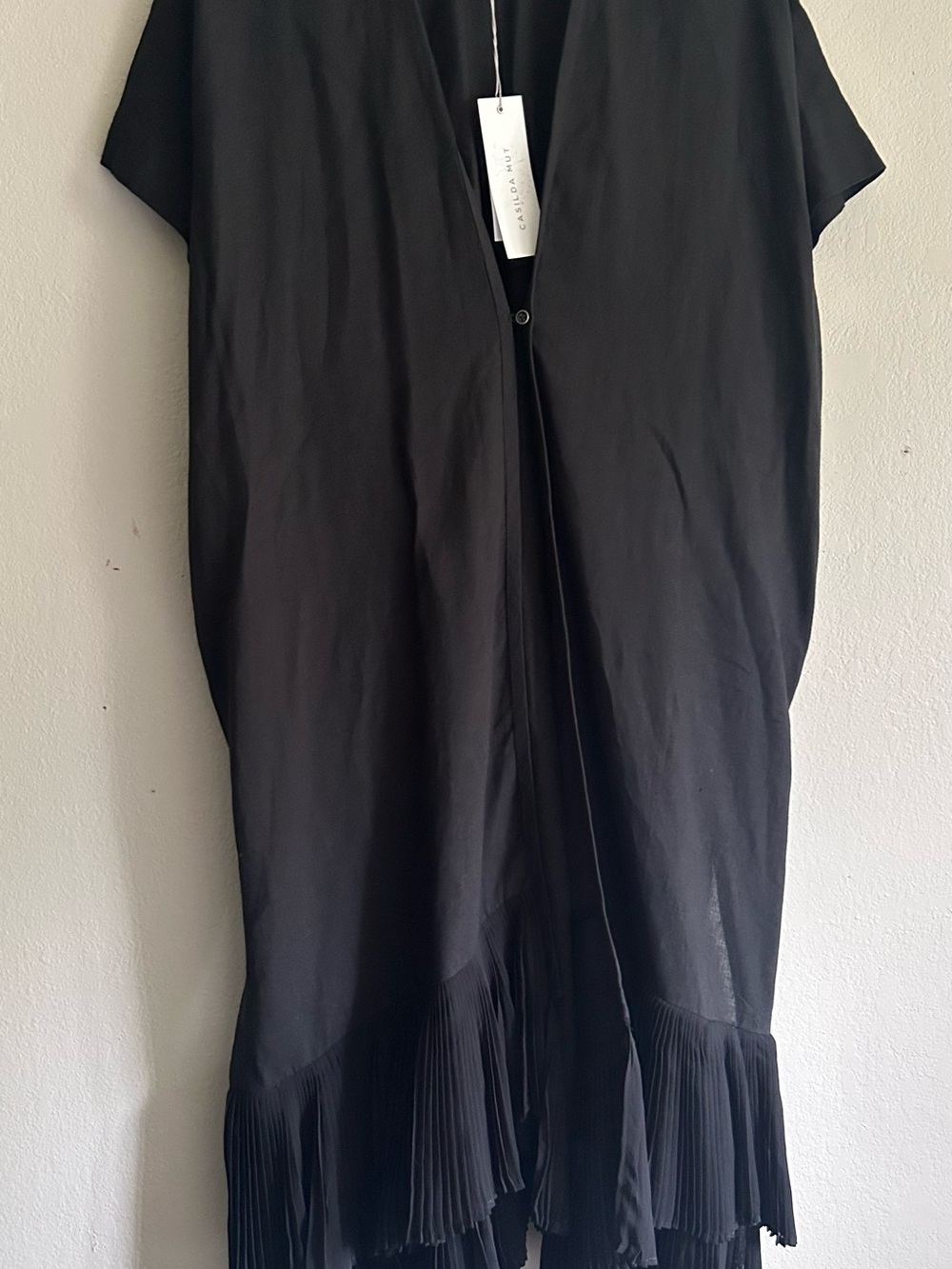Black Pleated Hem Midi Dress with Button Front